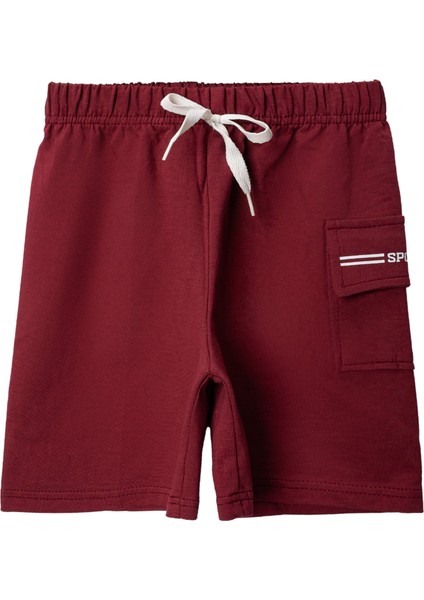 Penye Kargo Cepli Şort Bordo