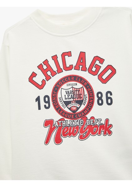 Baskılı Uzun Kollu Bisiklet Yaka Pamuklu Şardonlu Sweatshirt modelleri