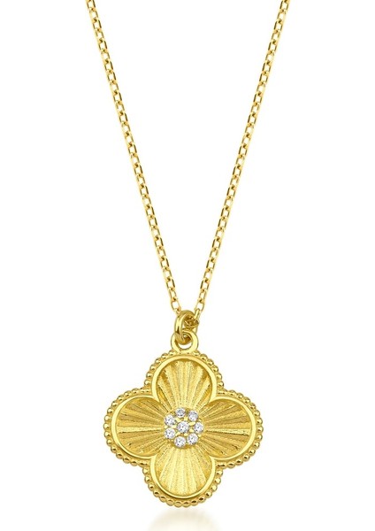 14 Ayar Altın Dört Yaprak Yonca Taşlı Kolye