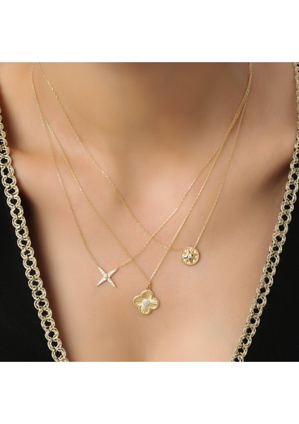 14 Ayar Altın Dört Yaprak Yonca Taşlı Kolye fırsatları