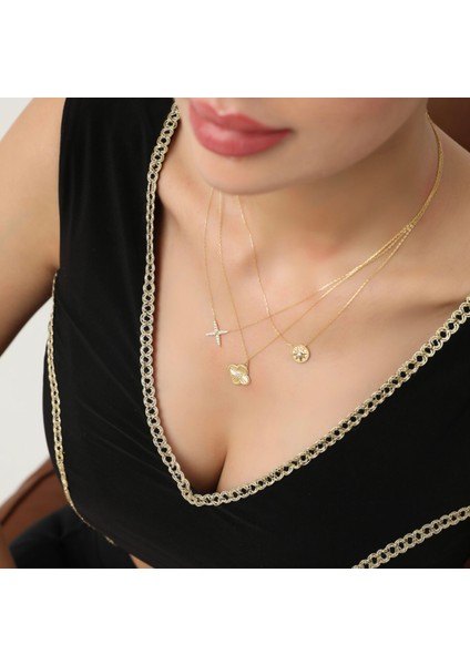 14 Ayar Altın Dört Yaprak Yonca Taşlı Kolye indirimleri