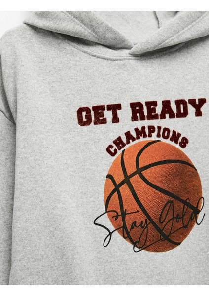 Basketbol Baskılı Şardonlu Uzun Kollu Kapşonlu Sweatshirt modelleri