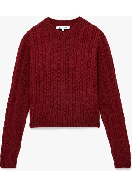 Saç Örgüsü Detaylı Uzun Kollu Bisiklet Yaka Triko Kazak