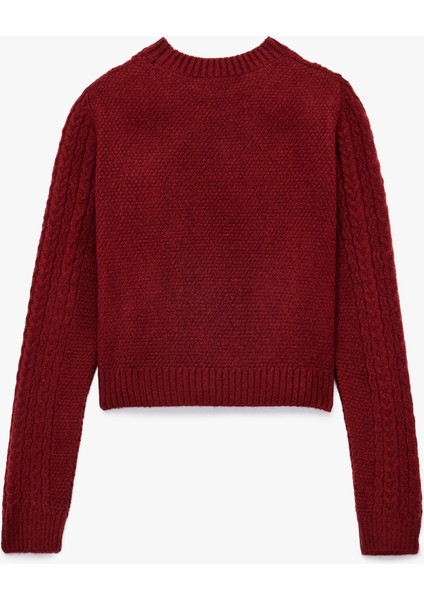 Saç Örgüsü Detaylı Uzun Kollu Bisiklet Yaka Triko Kazak fiyatları