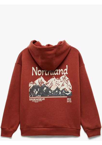 Uzun Kollu Baskılı Şardonlu Pamuklu Kapşonlu Sweatshirt fiyatları