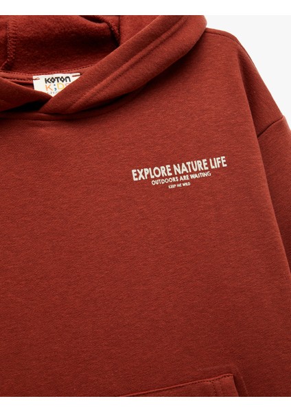 Uzun Kollu Baskılı Şardonlu Pamuklu Kapşonlu Sweatshirt modelleri