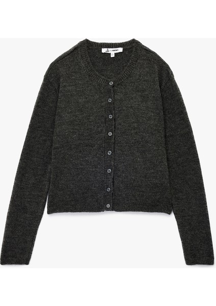 Uzun Kollu Düğmeli Bisiklet Yaka Triko Hırka