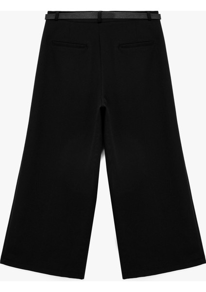 Kemerli Aplike Cepli Culotte Fit Kısa Geniş Paça Kumaş Pantolon fiyatları