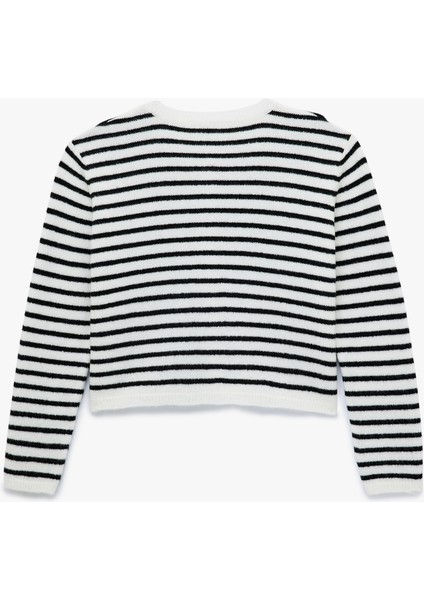 Uzun Kollu Düğmeli Bisiklet Yaka Çizgili Triko Hırka fiyatları