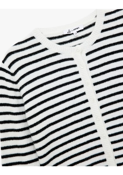 Uzun Kollu Düğmeli Bisiklet Yaka Çizgili Triko Hırka modelleri