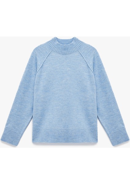 Dik Yaka Dikiş Detaylı Uzun Kollu Basic Triko Kazak