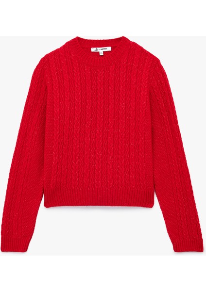 Saç Örgüsü Detaylı Uzun Kollu Bisiklet Yaka Triko Kazak