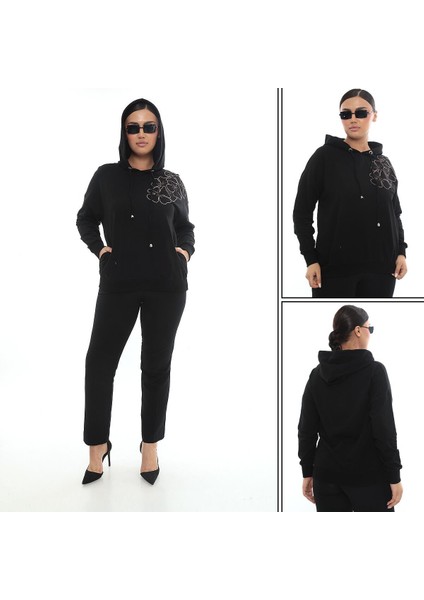 Çiçek Desen Nakışlı Sweatsirt