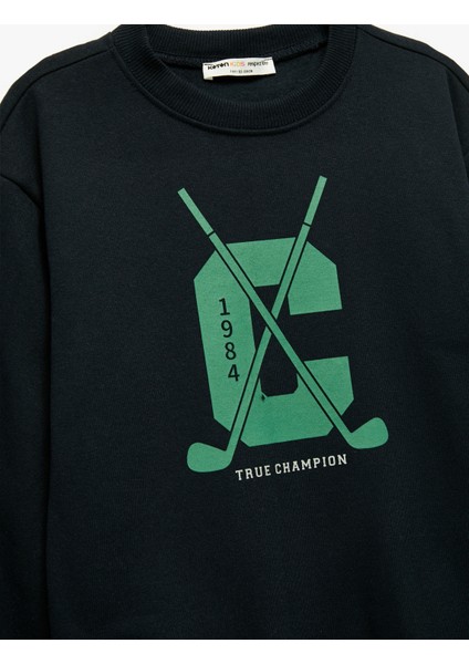 Uzun Kollu Bisiklet Yaka Baskılı Şardonlu Sweatshirt modelleri
