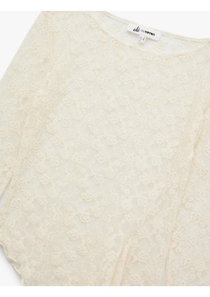 Asimetrik Bisiklet Yaka Dantel Detaylı Uzun Kollu Tişört modelleri