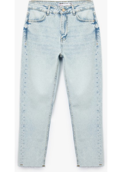 Pamuklu Slim Fit Yüksek Bel Mom Jean Pantolon - Mom Slim Jean