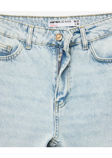 Pamuklu Slim Fit Yüksek Bel Mom Jean Pantolon - Mom Slim Jean indirimleri