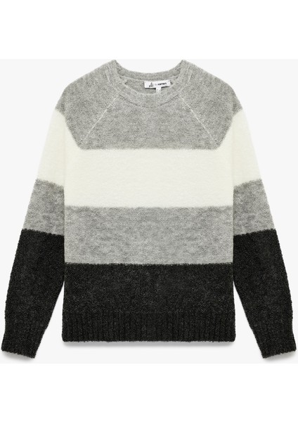 Uzun Kollu Bisiklet Yaka Renk Bloklu Triko Kazak