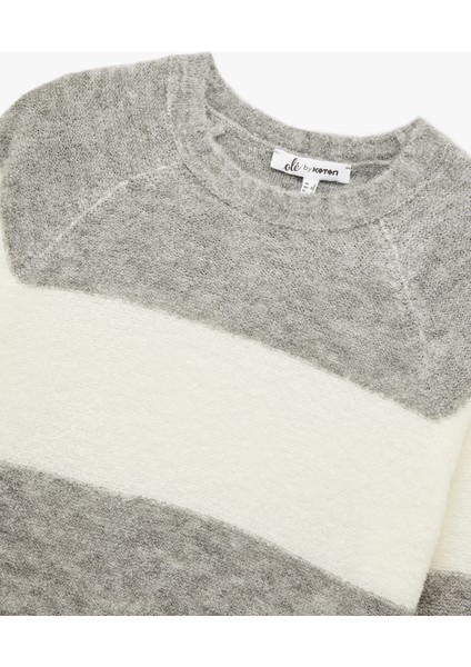 Uzun Kollu Bisiklet Yaka Renk Bloklu Triko Kazak modelleri