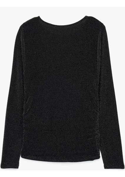 Slim Fit Uzun Kollu Kayık Yaka Simli Tişört fiyatları
