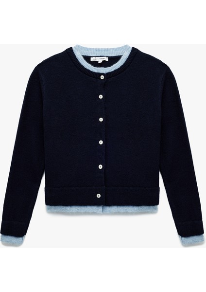 Uzun Kollu Biyeli Düğmeli Bisiklet Yaka Triko Hırka