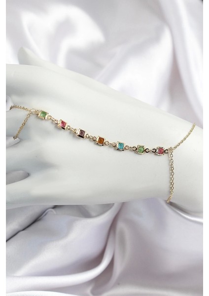 Pirinç Renkli Kare Zirkon Taşlı Y Model Gold Renk Kadın Şahmeran