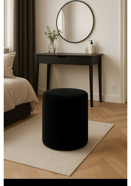 Siyah Dekoratif Baby Face Pufy Kumaş Süngerli Silindir Puf Bench Tabure