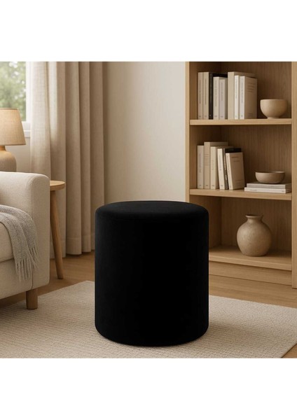 Siyah Dekoratif Baby Face Pufy Kumaş Süngerli Silindir Puf Bench Tabure fiyatları