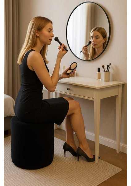 Siyah Dekoratif Baby Face Pufy Kumaş Süngerli Silindir Puf Bench Tabure modelleri