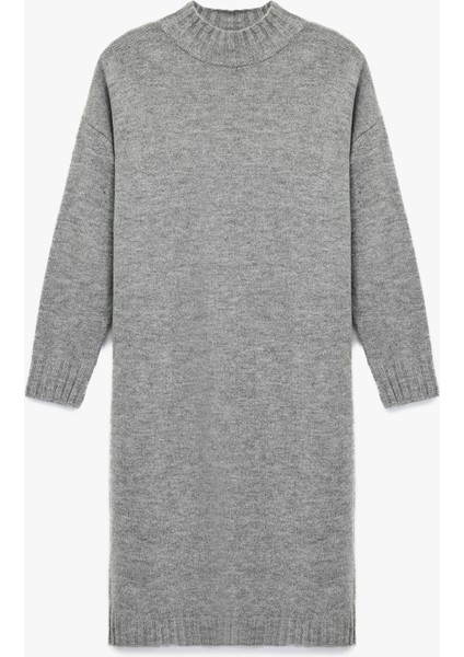 Dik Yaka Uzun Kollu Triko Midi Elbise