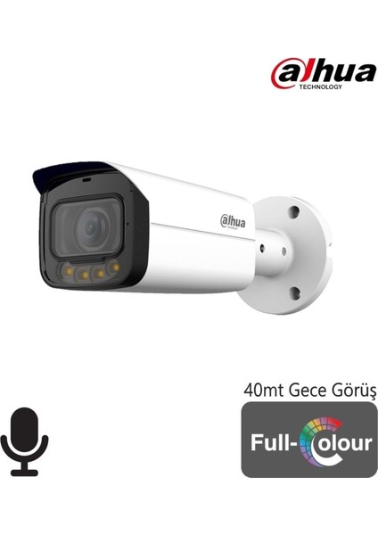 HAC-HFW1209TLMP-A-LED-0360B 2mp 1080P Hdcvı Full Color 4ın1 Bullet Kamera (40MT Ir)(Dahili Ses)