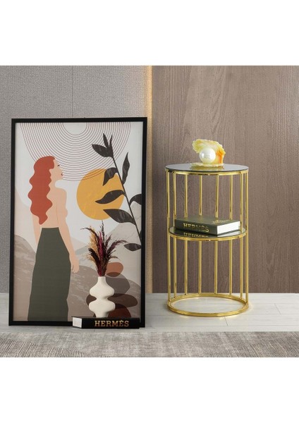 Bronz Cam Açelya Yan Sehpa