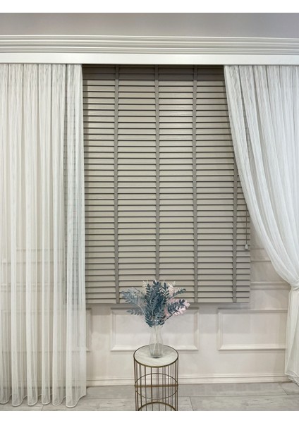 Taş Rengi %100 Orijinal Ahşap Jaluzi Perde 50 mm Ofis Modern ve Tüm Mekanlar Için