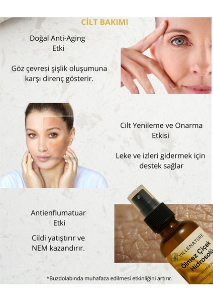 %100 Saf Ölmez Çiçek Hidrosolü ~altın Otu Hidrosolü 100 ml Cam Amber Sprey Başlık Kolajen Nem Tonik indirimleri