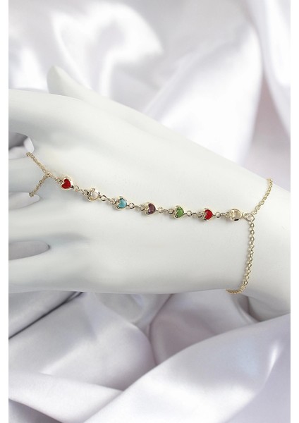 Pirinç Renkli Kalpli Zirkon Taşlı Y Model Gold Renk Kadın Şahmeran