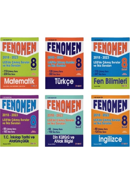 Fenomen Okul 8. Sınıf Lgs Çıkmış Sorular ve Ikiz Soruları Seti (6 Kitap) (2018-2023) / 9786256972971