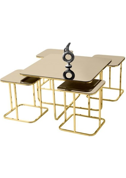 Bronz Cam Oval Kare Pizza Orta Sehpa