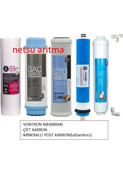 -Vontron membranlı,Açık Kasa Su Arıtma Cihazı Filtresi -5 li Filtre Seti