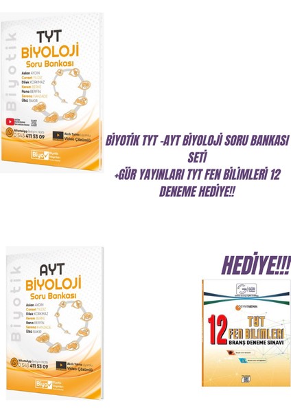 Biyotik Tyt -Ayt Biyoloji Soru Bankası Seti +Gür Yayınları Tyt Fen Bilimleri 12 Deneme Hediye!!