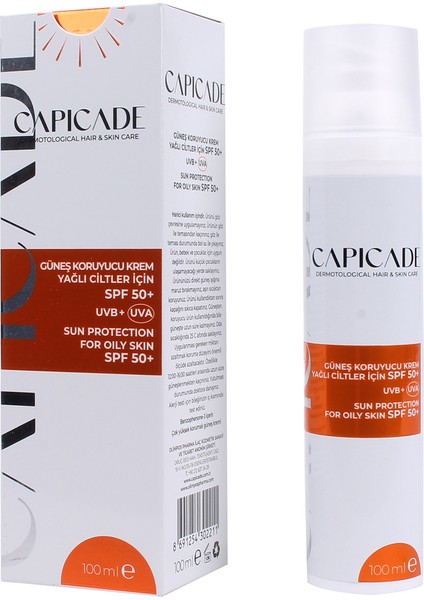 SPF50+ Güneş Koruyucu Krem Yağlı Ciltler için 100ml