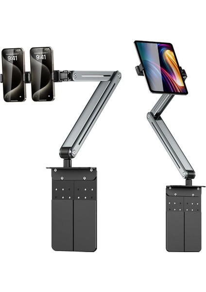 Profesyonel iPad ile Uyumlu Tablet 12.9 Inçe Kadar Uyumlu Telefon Tutucu Yüksekliği Ayarlanabilir Kol ve Kendinden Açısı Ayarlanabilir 3 Eklemli 360 Derece Siyah Renk P-96T