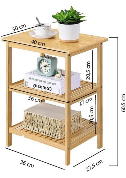 Bambu 3 Raflı Komodin Yan Sehpa Şifonyer Düzenleyici Orta Sehpa DB-0024