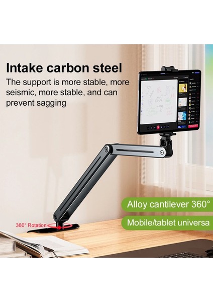 Profesyonel iPad ile Uyumlu Tablet 12.9 Inçe Kadar Uyumlu Telefon Tutucu Yüksekliği Ayarlanabilir Kol ve Kendinden Açısı Ayarlanabilir 3 Eklemli 360 Derece Siyah Renk P-96T modelleri