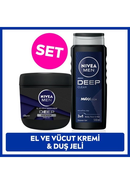 Men Erkek Damat Çeyiz Seti Deep Dimension Duş Jeli 500ML ve Nemlendirici El Vücut Bakım Kremi 400ML