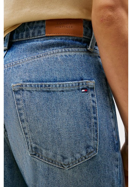 Loose Fit Orta Bel Geniş Paça Liyosel Jeans Bayan Kot Pantolon WW0WW47151 1A5 fırsatları