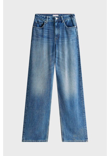 Loose Fit Orta Bel Geniş Paça Liyosel Jeans Bayan Kot Pantolon WW0WW47151 1A5 indirimleri