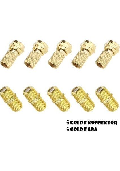 5 Adet Gold F Ara Konnektör + 5 Adet Gold F Konnektör (5 +5)