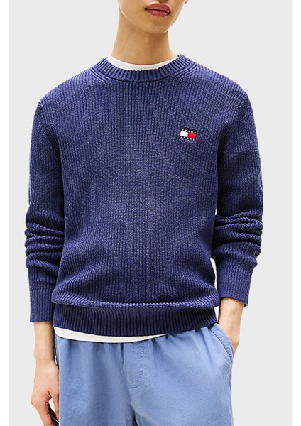 Logolu Pamuklu Slim Fit Bisiklet Yaka Örgü Kazak Erkek Kazak DM0DM21652 Dse