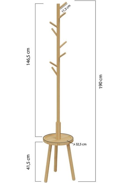 Bambu Portmanto Askılık Vestiyer Tablalı 8'li Ayaklı Askılık Ahşap Elbise Askısı DB-0027
