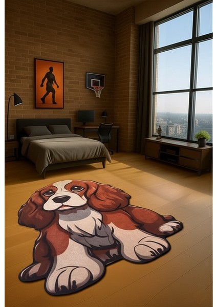 Köpek Desenli Halı | Kaymaz Taban Yıkanabilir Çocuk Genç Odası Halısı